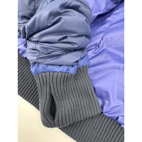 American Eagle Navy Puffer Full Zip Jacket Faux Fur Lines Sherpa Hood Size Small - Picture 7 of 9